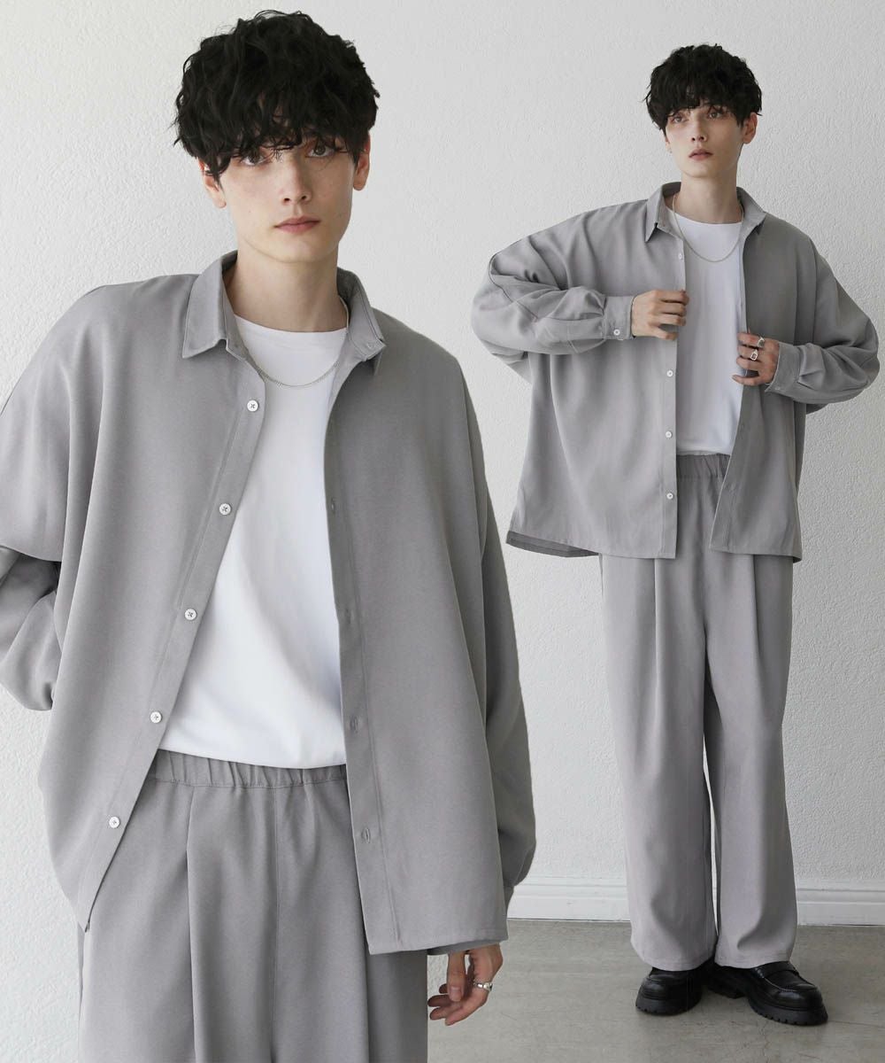 セットアップ2点セット】 ドルマン長袖シャツ＆バギータックワイド