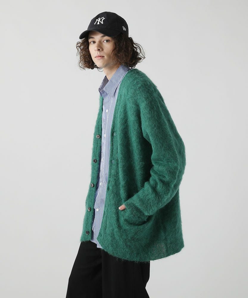 モヘア混 メランジシャギーコート 2 緑 ニュアンスカラー　比翼ボタン　ダブル Mohair Shaggy Coat