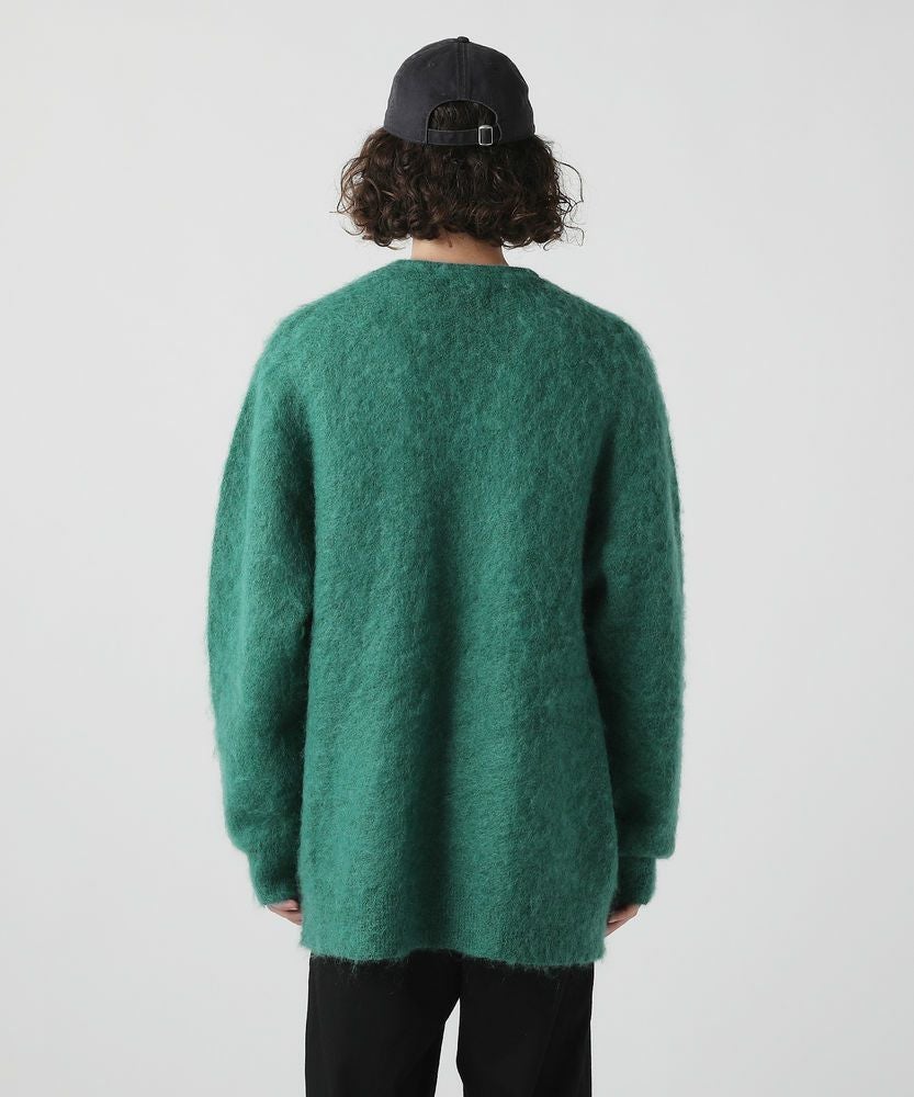 モヘア混 メランジシャギーコート 2 緑 ニュアンスカラー　比翼ボタン　ダブル Mohair Shaggy Coat