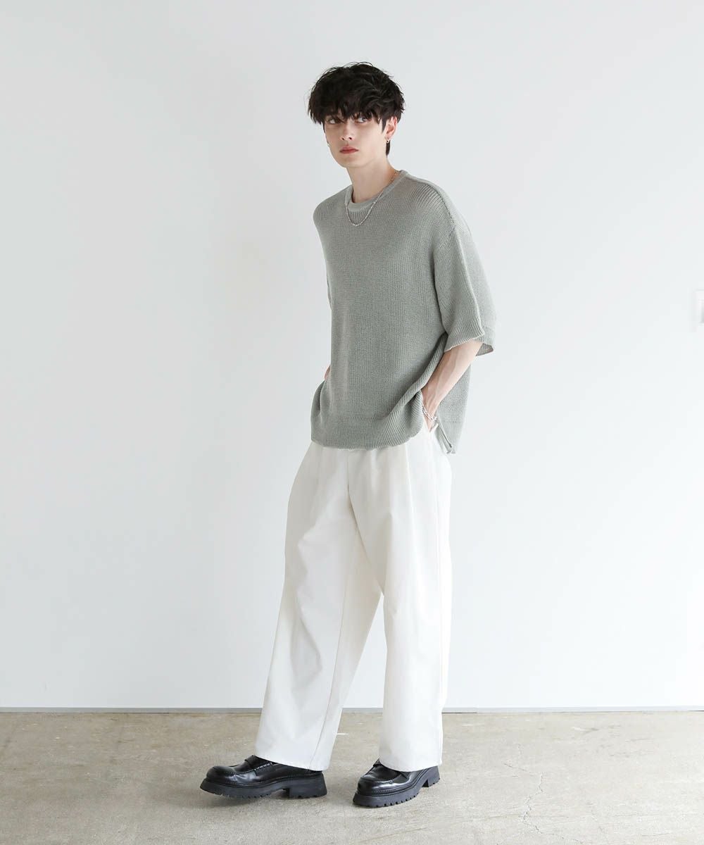 サイドスリットニット　オフホワイト　新品未着用 ウォッシャブル畔編みサイドスリット5分袖ニット | ASTRONOMY