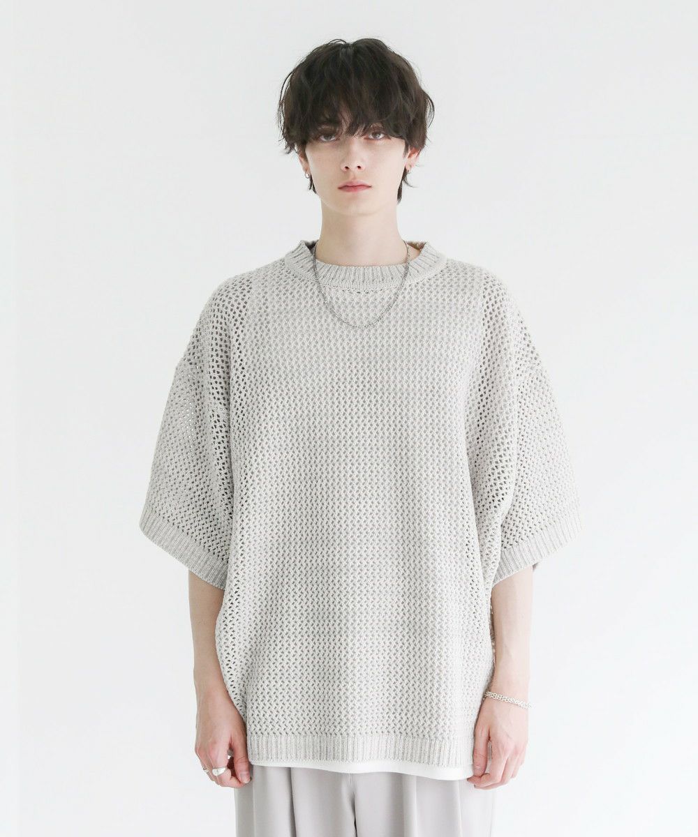 【RADIATE】 ドルマンメッシュニット ☆ ヤマダヤ ☆Мサイズ☆未着用 透かし編みメランジドルマンメッシュ5分袖ニット | ASTRONOMY