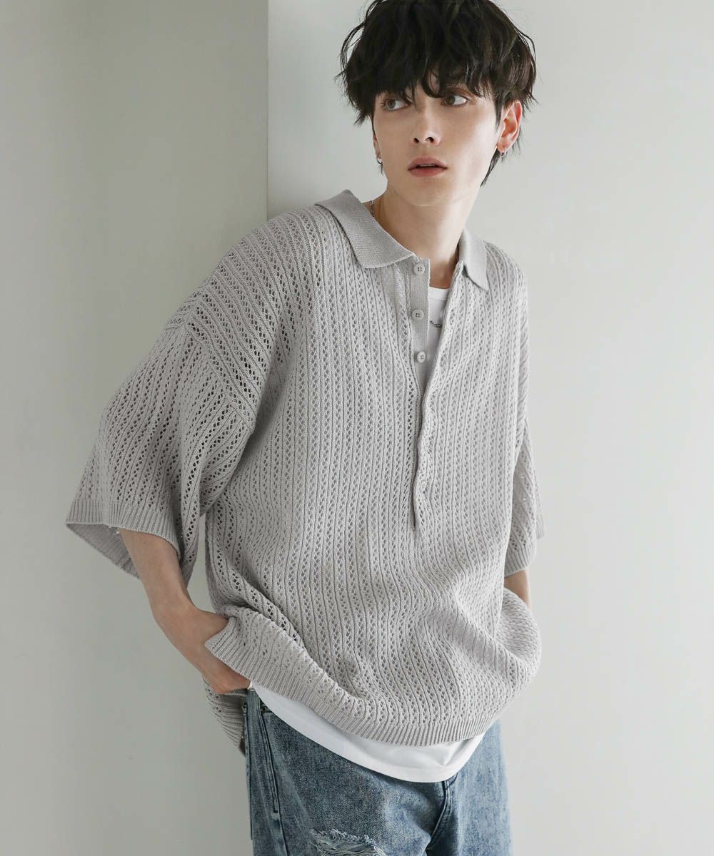 オーバーニットシャツ CLANE - ハーフスリーブオーバーニットシャツ - HALF SLEEVE OVER KNIT
