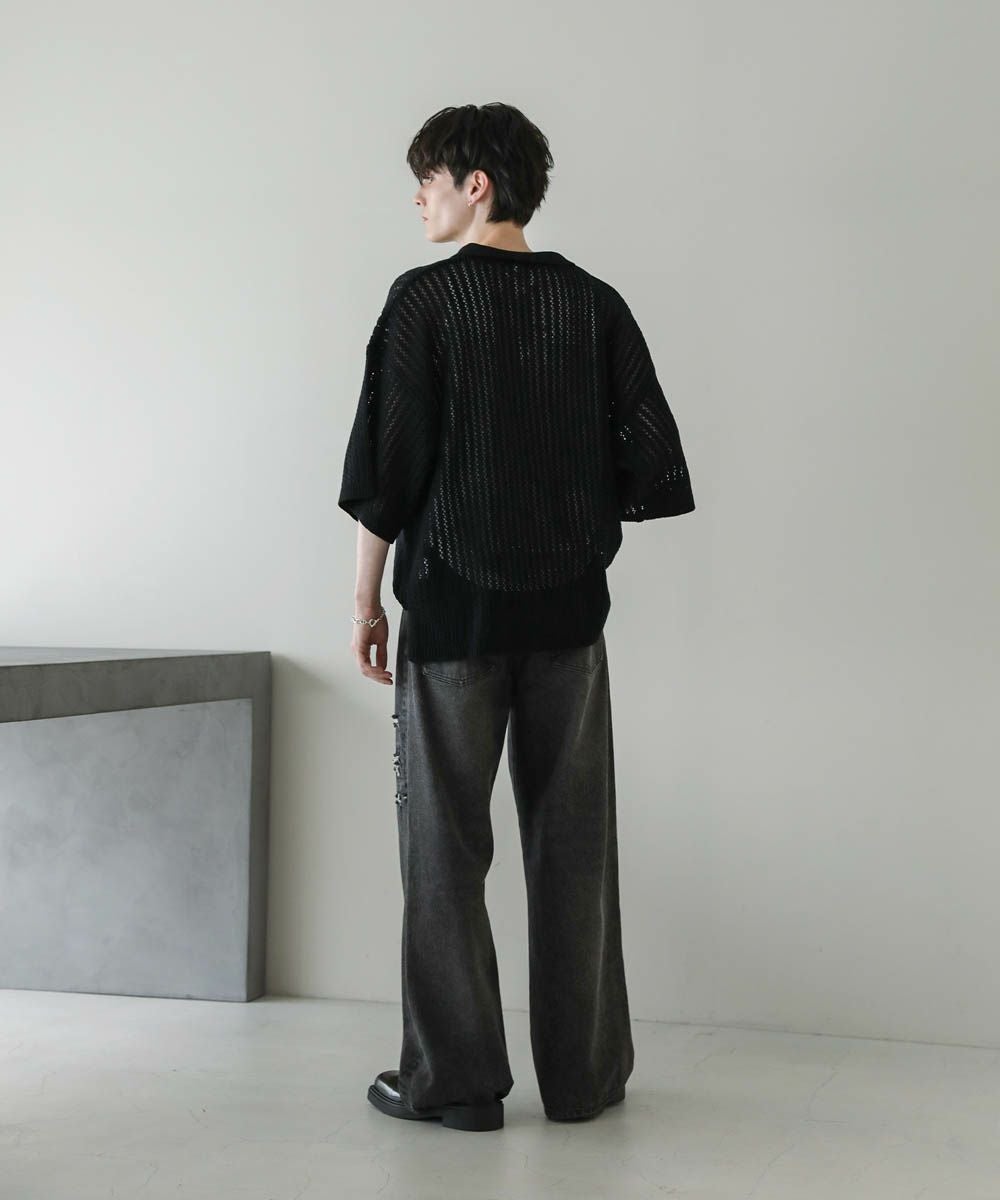 オーバーニットシャツ CLANE - ハーフスリーブオーバーニットシャツ - HALF SLEEVE OVER KNIT