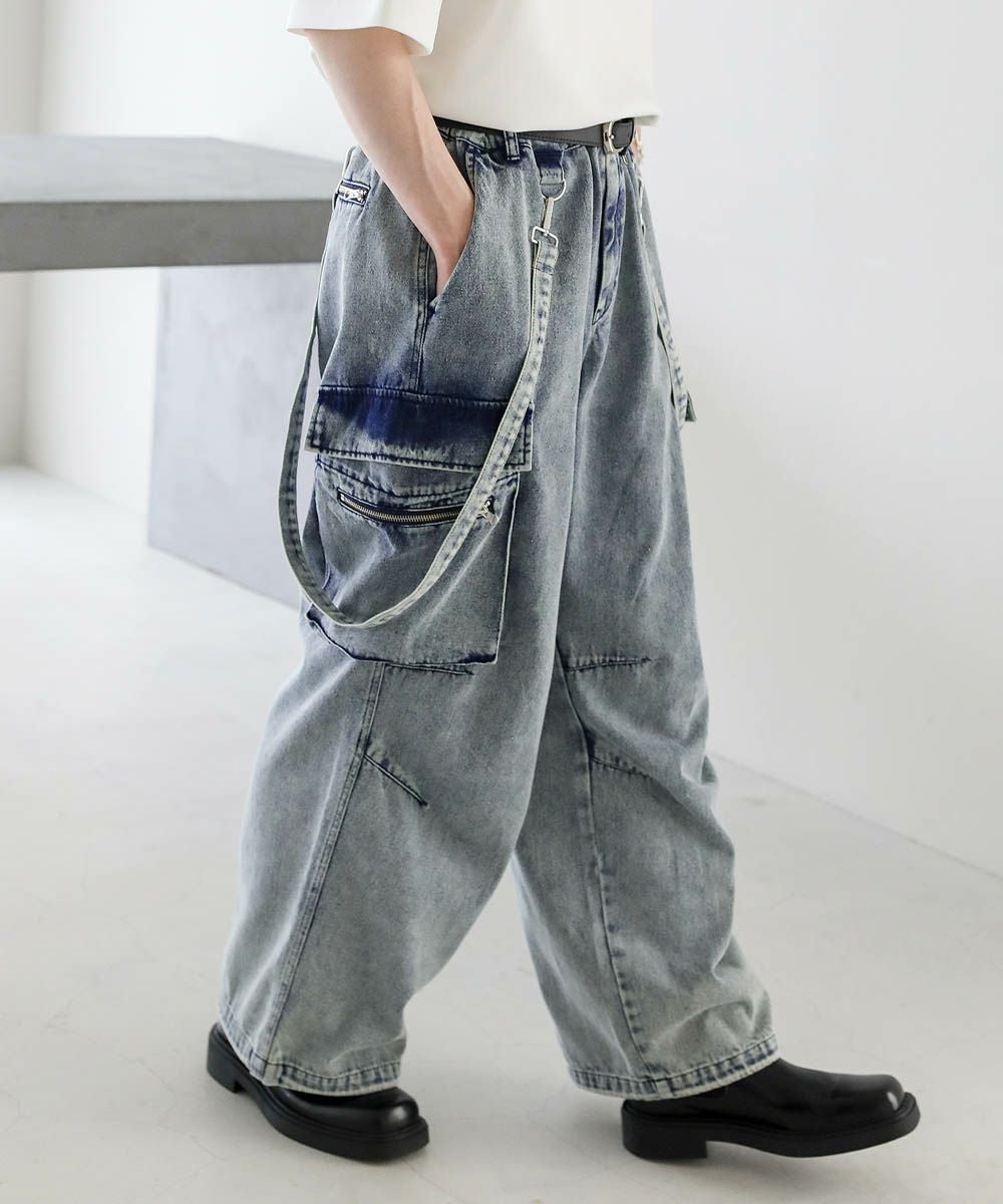メタルジップサスペンダーオーバードレープデニムパンツ10oz | ASTRONOMY