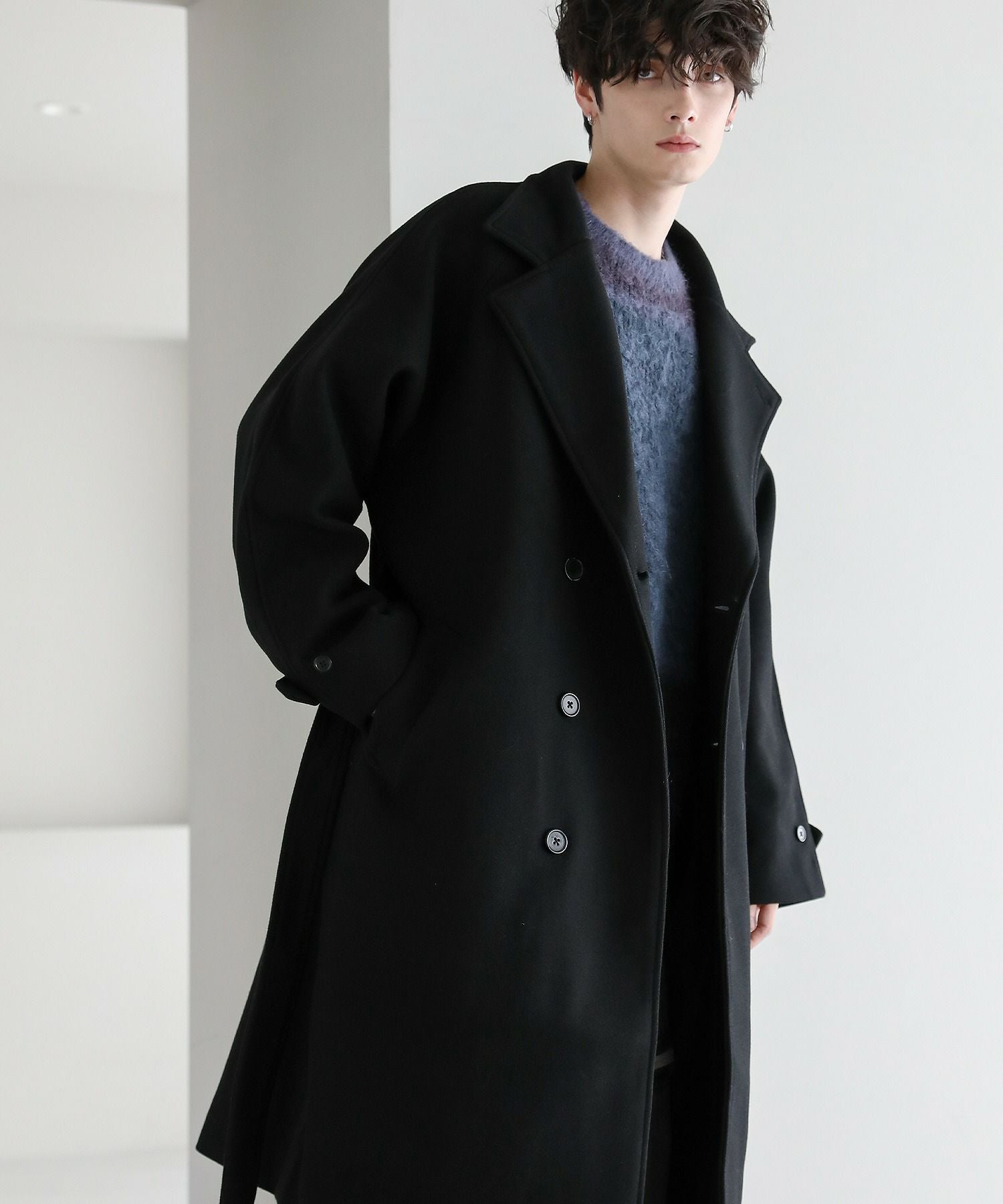 273○ BELSTAFF ボア襟付きブラックロングコート S ビッグシルエットベルトメルトンダブルチェスターコート | ASTRONOMY