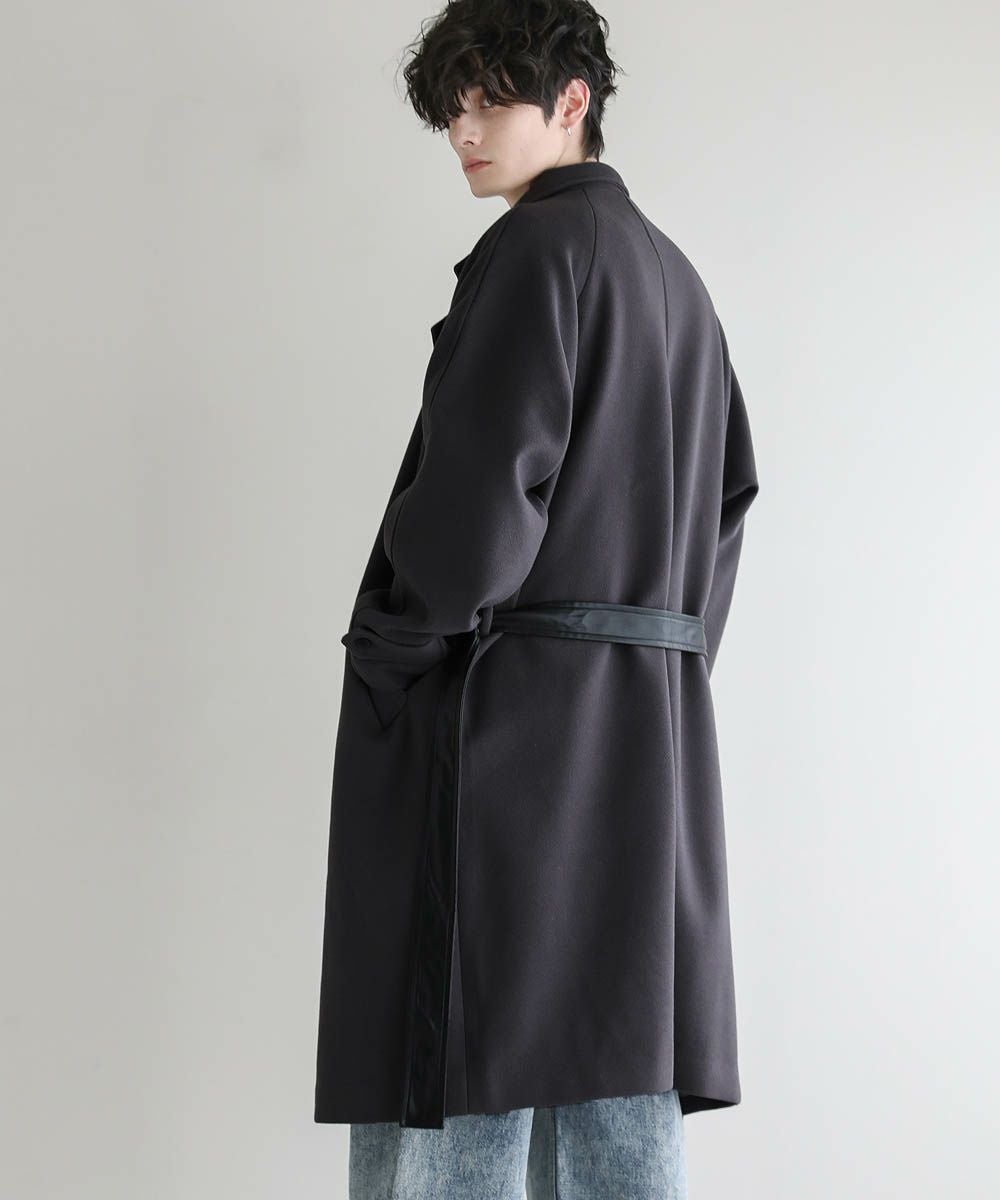 【vintage】牛革 カウレザーマキシ丈ダブルチェスターコート ベルト 黒 L ダブルマキシチェスターコート[品番：MKSW0047838]｜MURUA（ムルーア