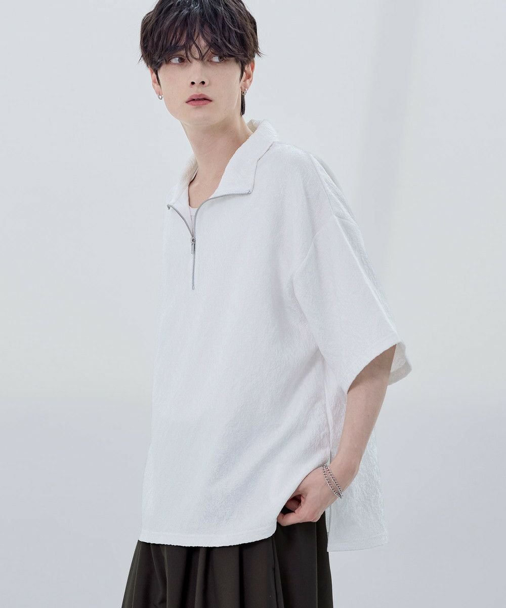 ビッグシルエットハーフジップTシャツ 総柄ジャガード/綿100天竺