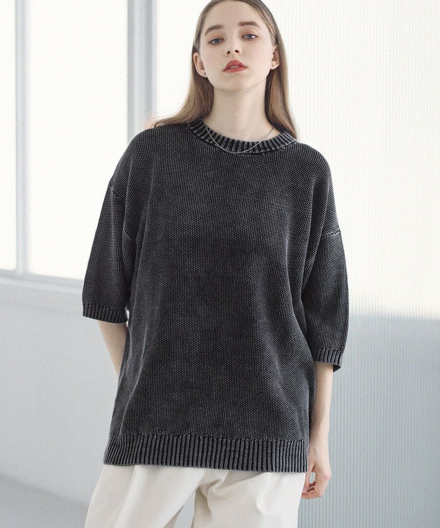 Venicew リバーシブル ビーニー ⭐︎10/15〆切⭐︎ ヴィンテージ加工バンピー鹿の子半袖クルー/スキッパーニット | ASTRONOMY