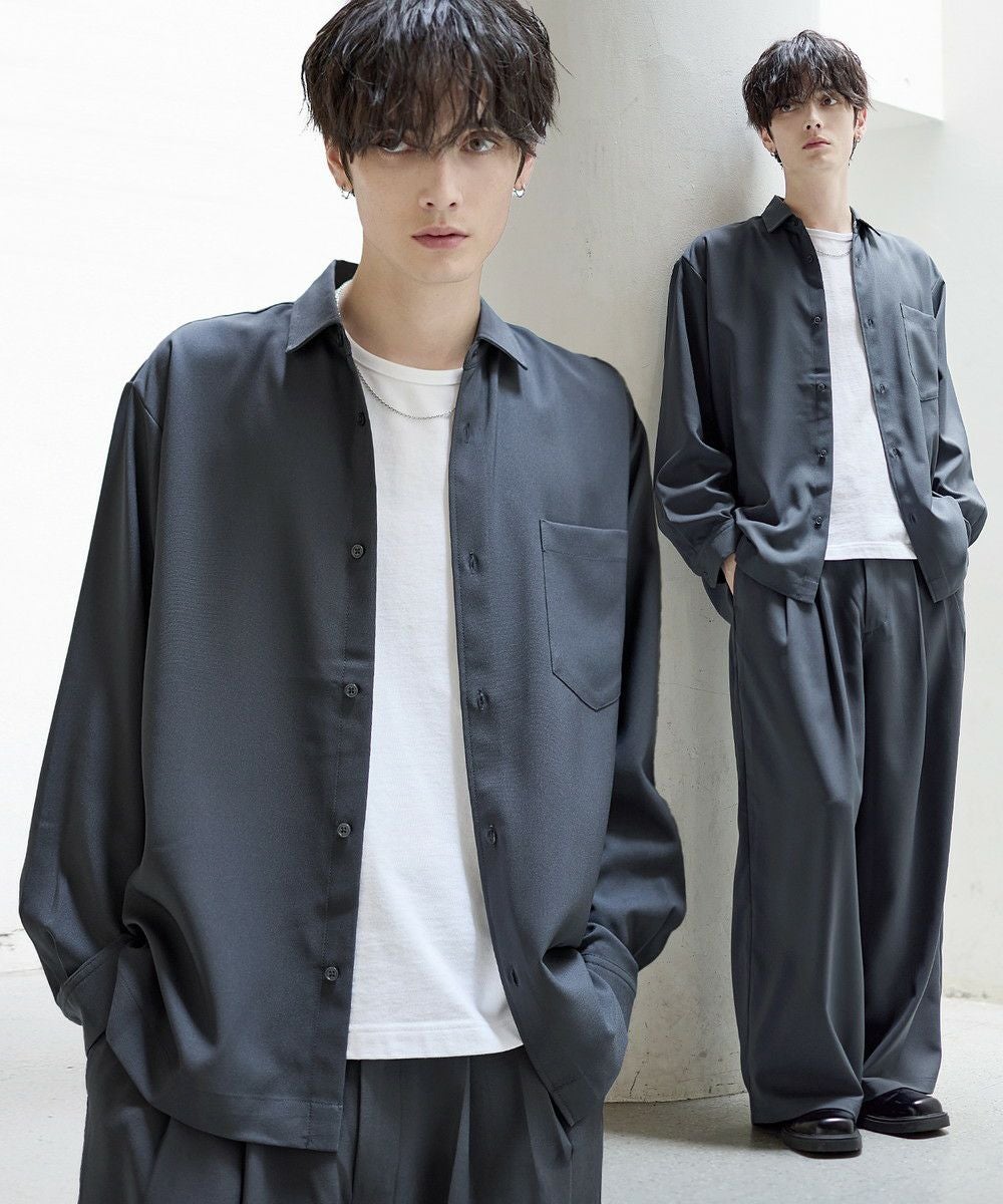セットアップ 3点セット】防シワリラクシングワイドシャツ+天竺Tシャツ