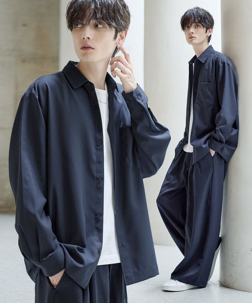 セットアップ 3点セット】防シワリラクシングワイドシャツ+天竺Tシャツ