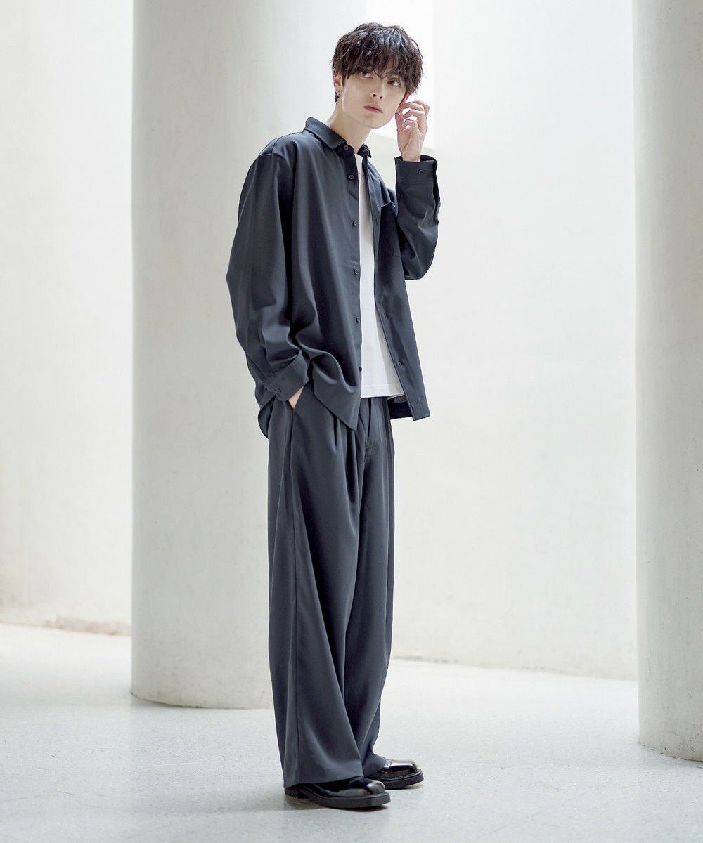 セットアップ 3点セット】防シワリラクシングワイドシャツ+天竺Tシャツ