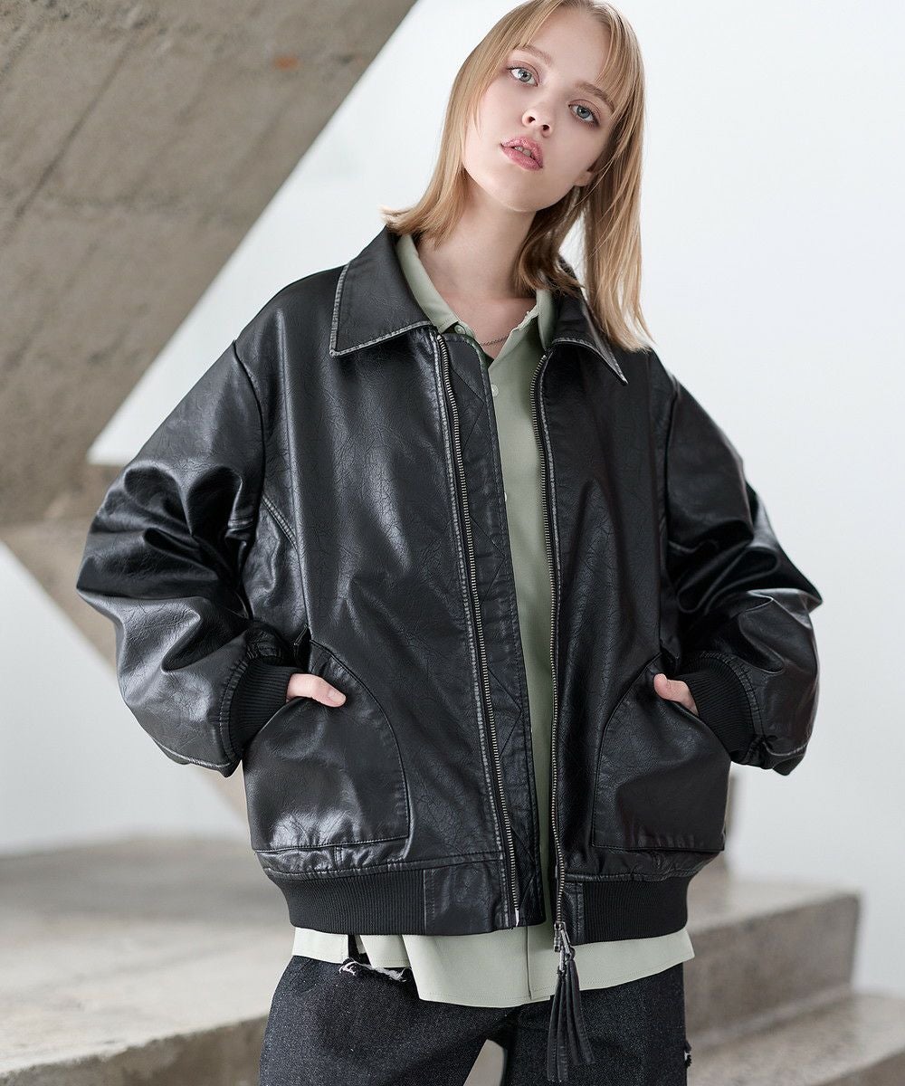 ヴィンテージデザイン合皮ブルゾンXSサイズ CLEL（クレイル）の「【CLEL】Vintage Design Blouson/ヴィンテージ