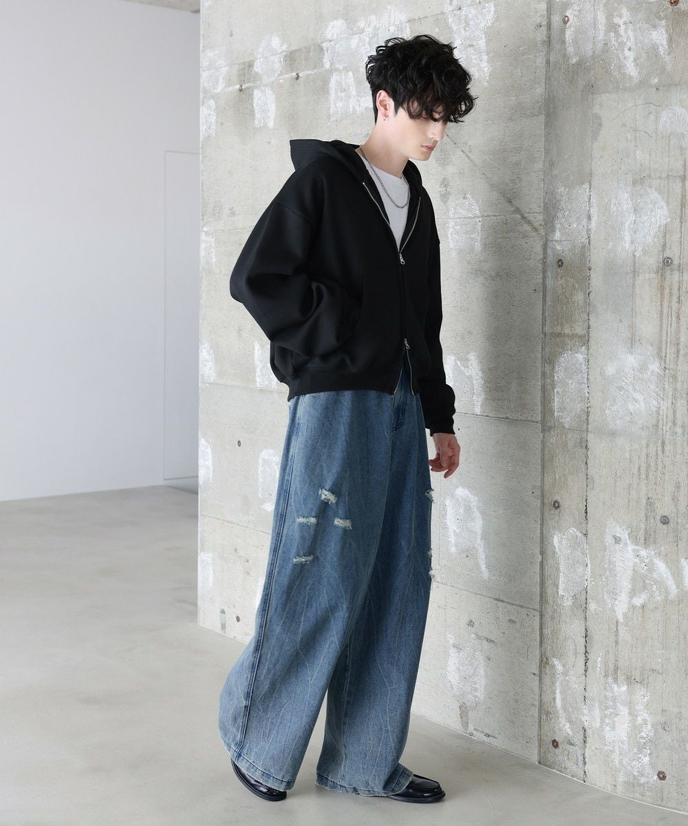   -  jeans パーカー♡限定1着 短丈】袖タックダブルZIPパーカー | ASTRONOMY