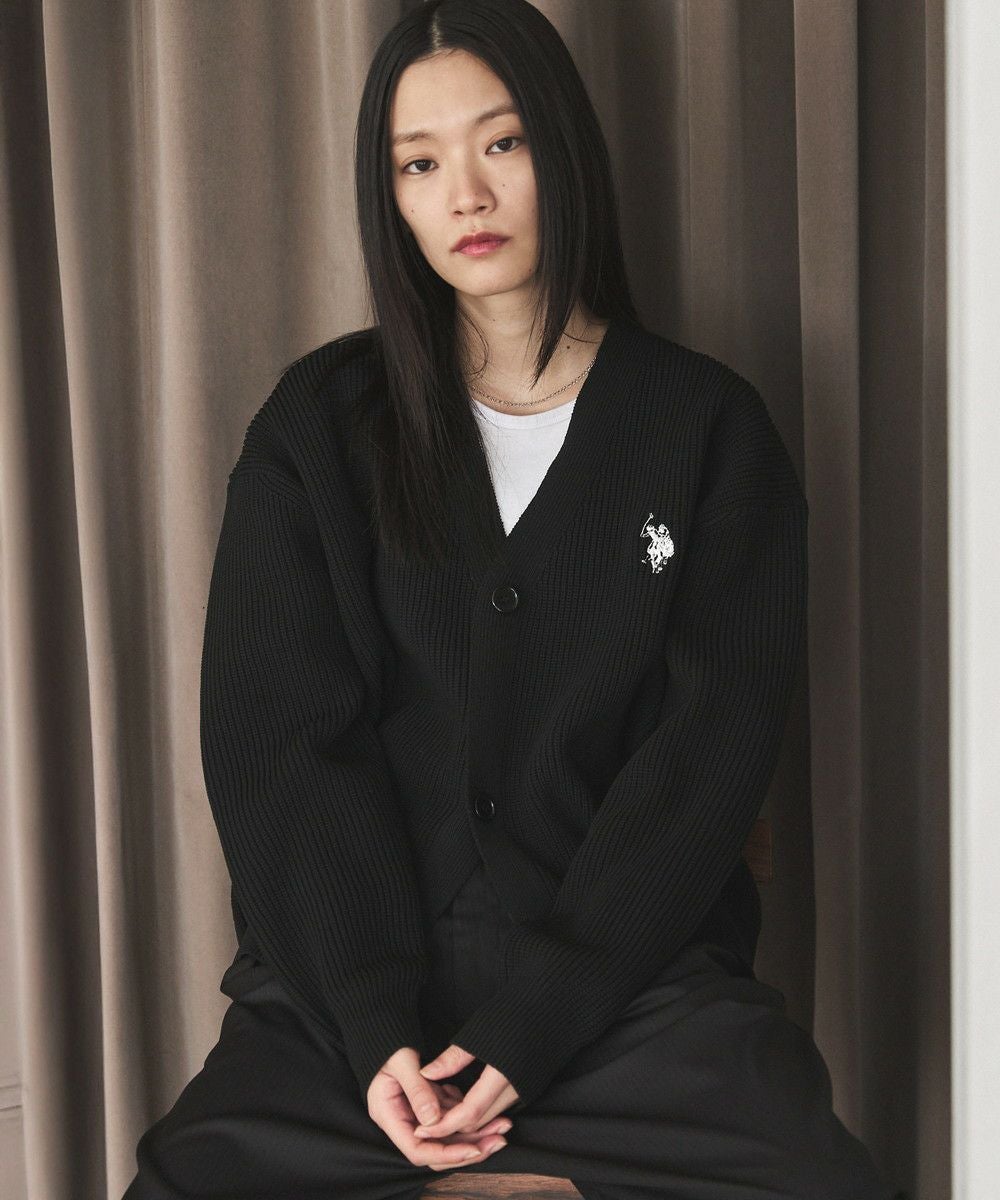 ADEAM(アディアム) カーディガン サイズS美品  - ダークネイビー×黒 長袖/NAOMI OSAKAコラボ ADEAM(アディアム) カーディガン サイズS美品 - ダークネイビー×黒