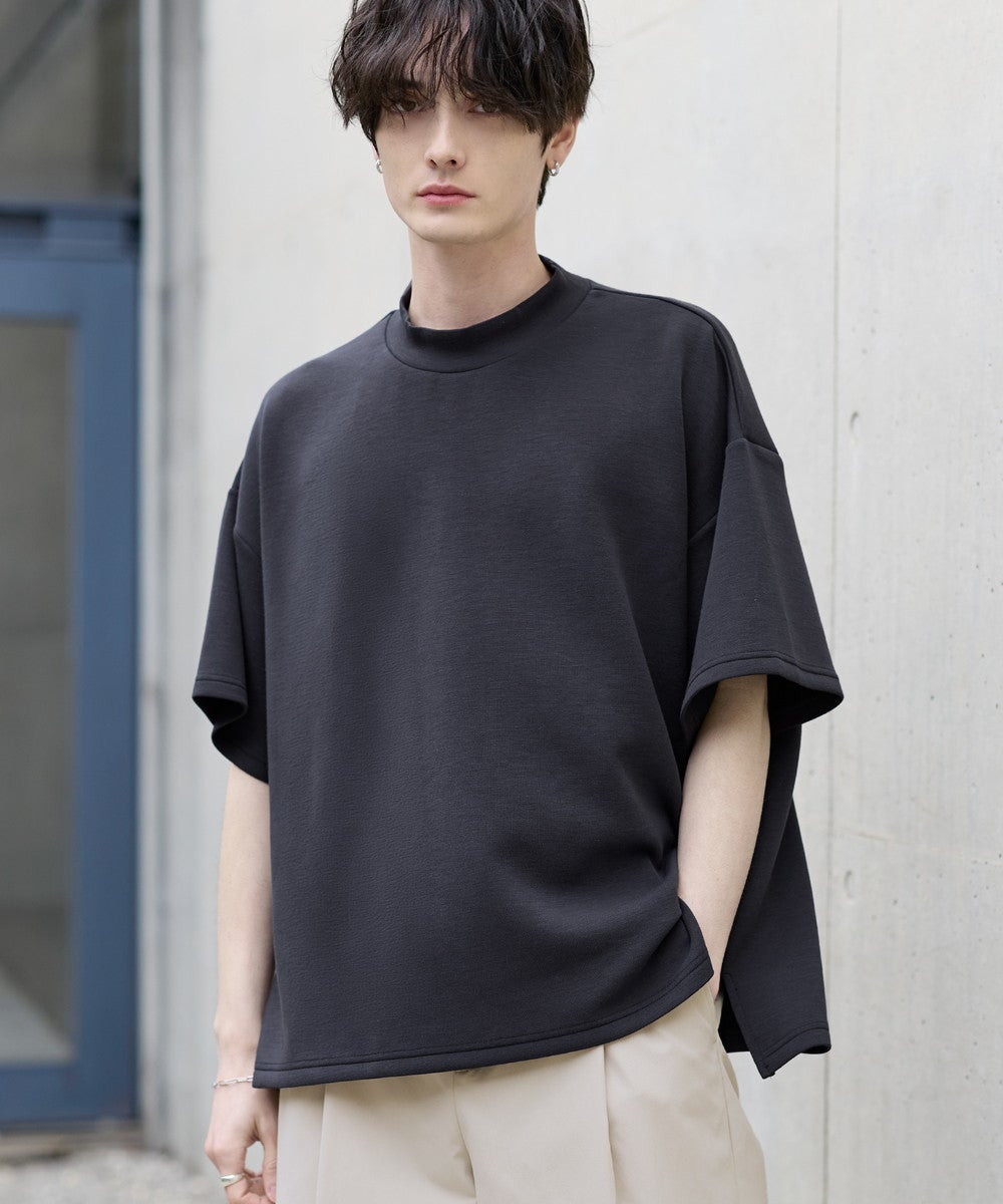 半袖カットソー 防シワ/抗ピリング ポンチモックネック半袖カットソー（Tシャツ