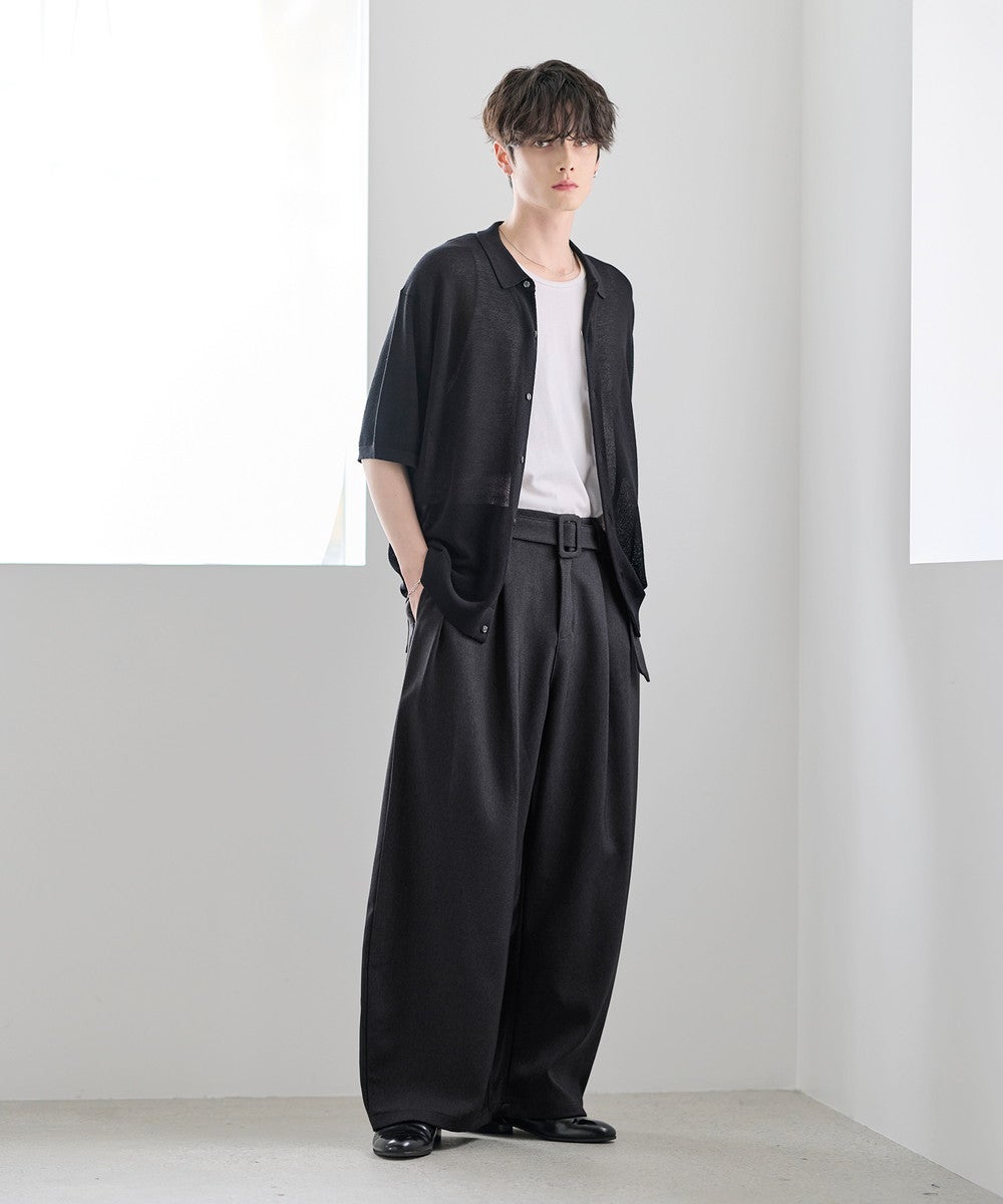NoReMID ダークグレー ワイドパンツ ベルテッドインタックワイドパンツ | ASTRONOMY