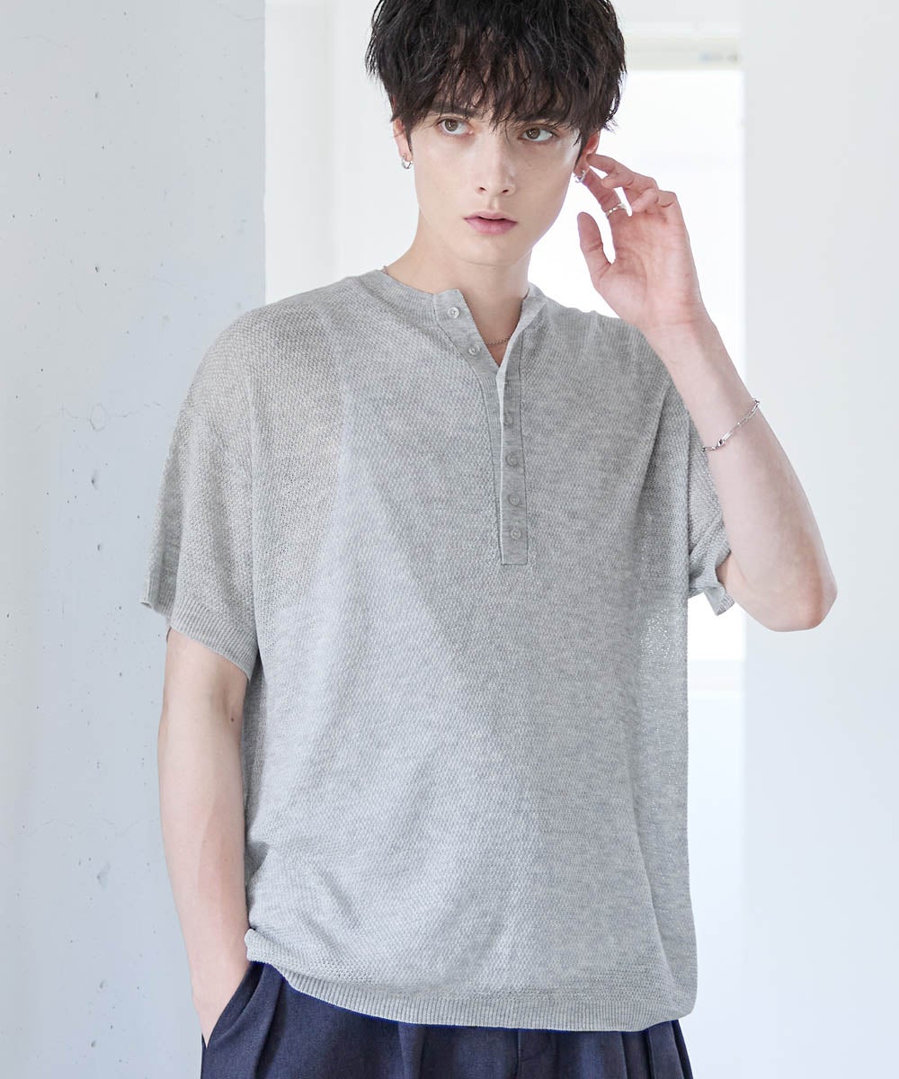 HENLEY SHEER SHORT-SLEEVE POLO KNIT | ASTRONOMY