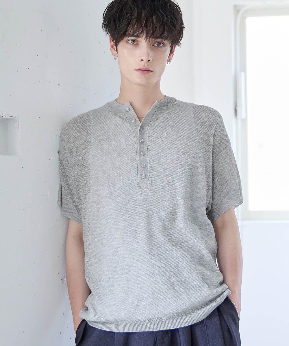 HENLEY SHEER SHORT-SLEEVE POLO KNIT | ASTRONOMY