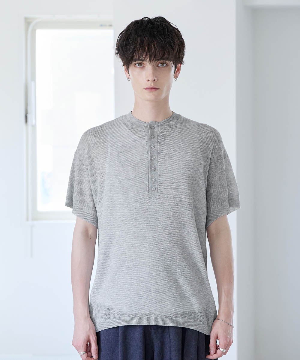 HENLEY SHEER SHORT-SLEEVE POLO KNIT | ASTRONOMY