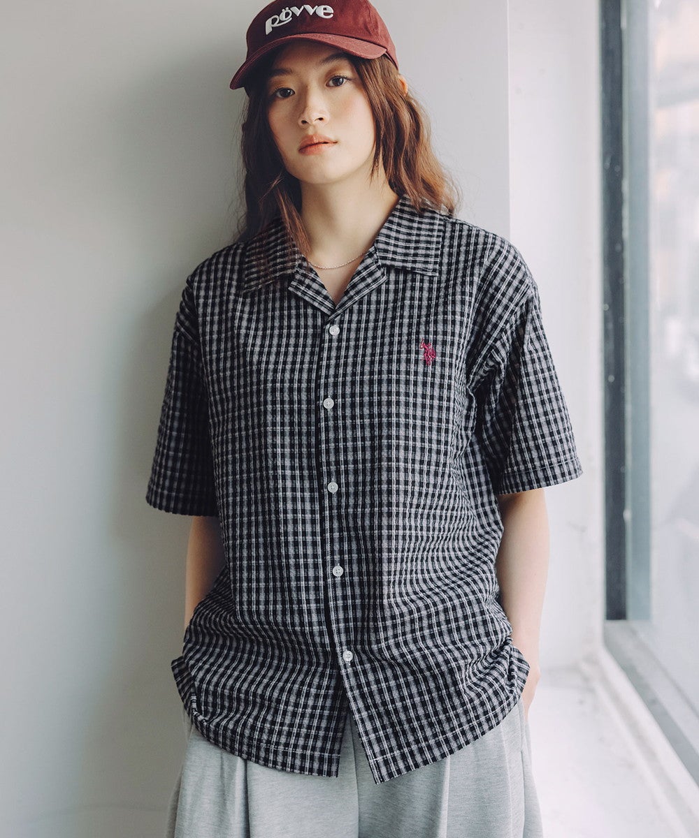U.S. POLO ASSN/ワンポイント刺繍ブロードオープンカラーシャツ