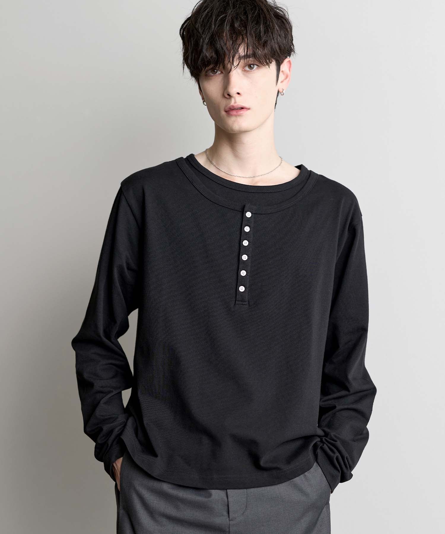 ヘンリーネックレイヤードロングスリーブTシャツ | ASTRONOMY