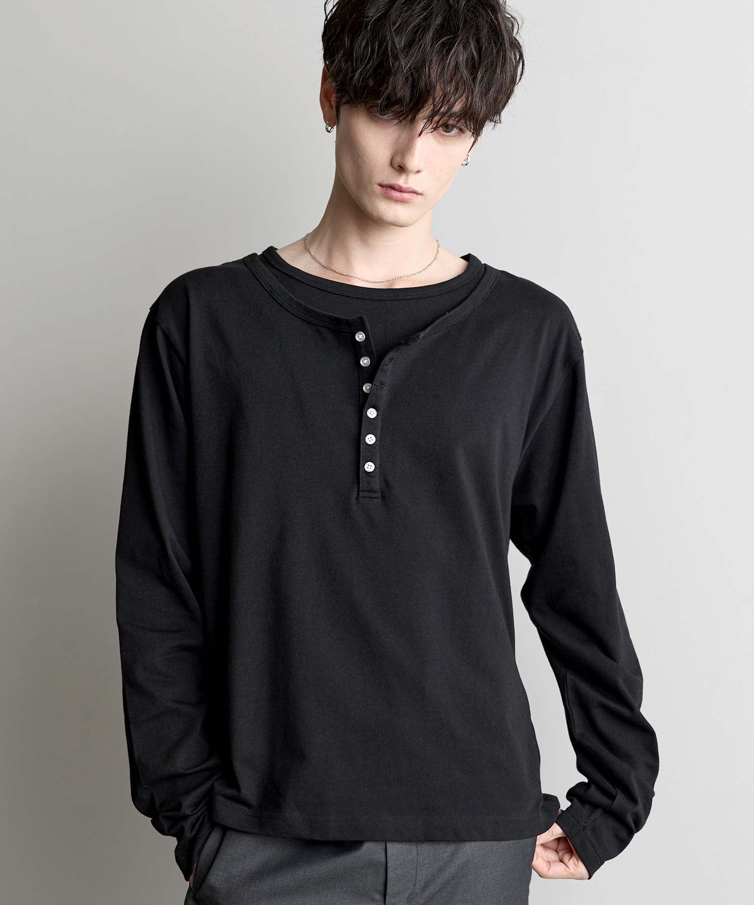 ヘンリーネックレイヤードロングスリーブTシャツ | ASTRONOMY