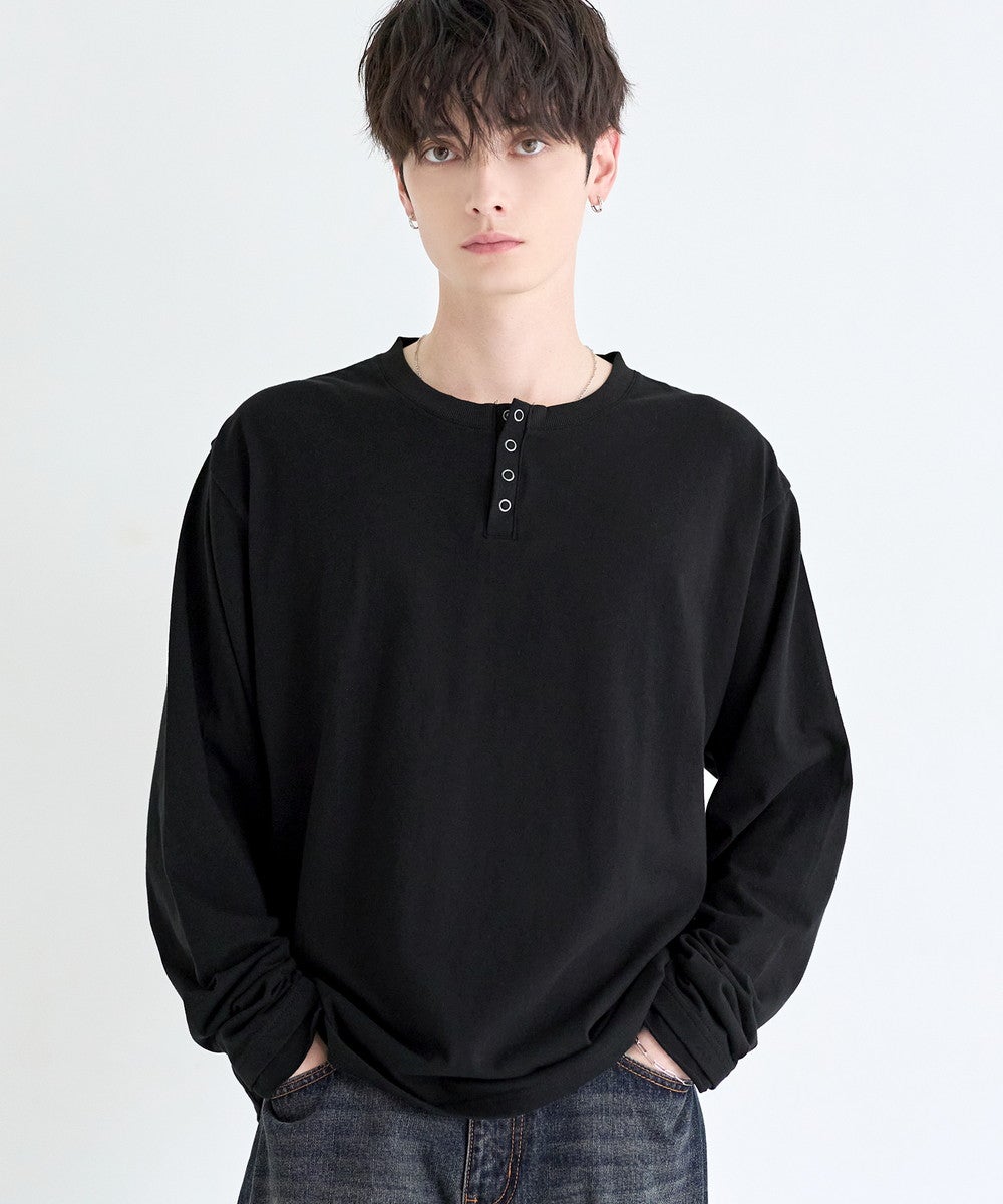 ヘンリーネックロングスリーブTシャツ カットソー ヴィンテージ加工