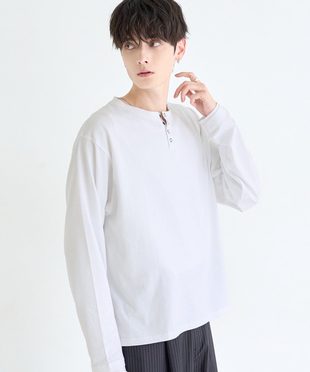ヘンリーネックロングスリーブTシャツ カットソー ヴィンテージ加工
