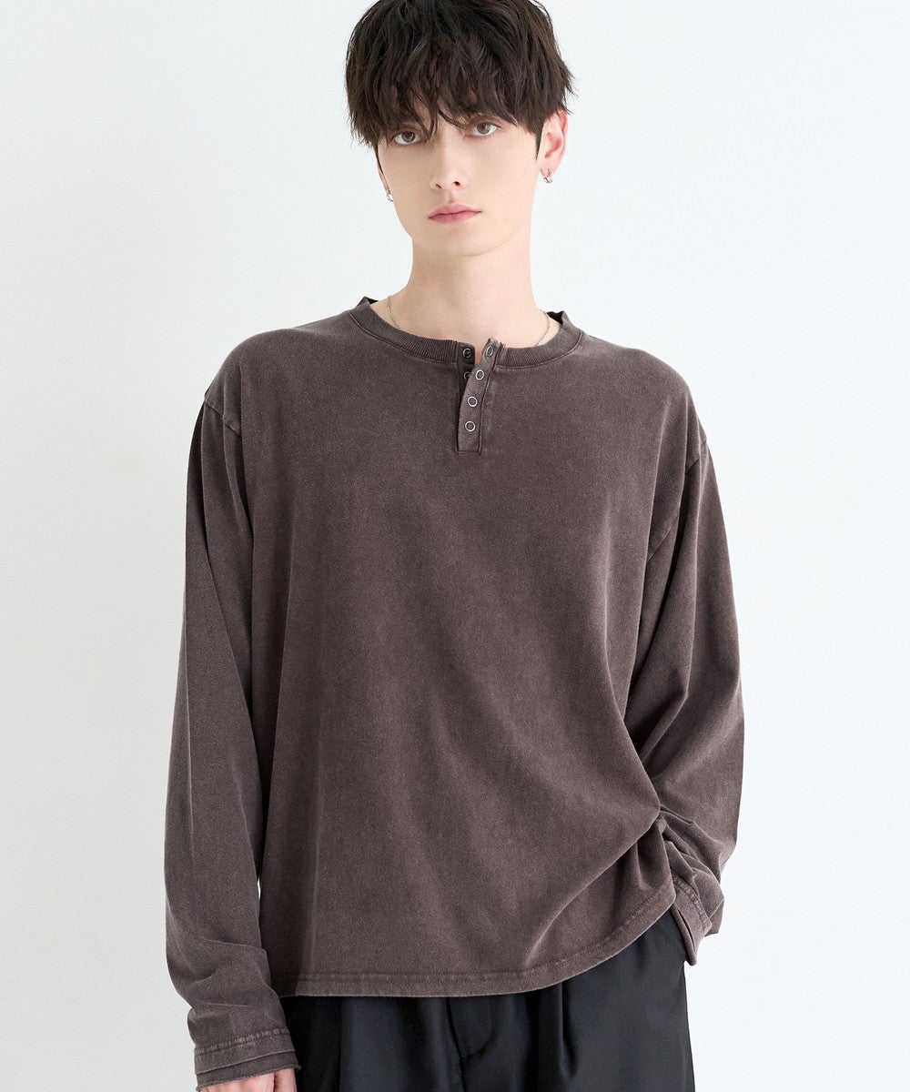 ヘンリーネックロングスリーブTシャツ カットソー ヴィンテージ加工