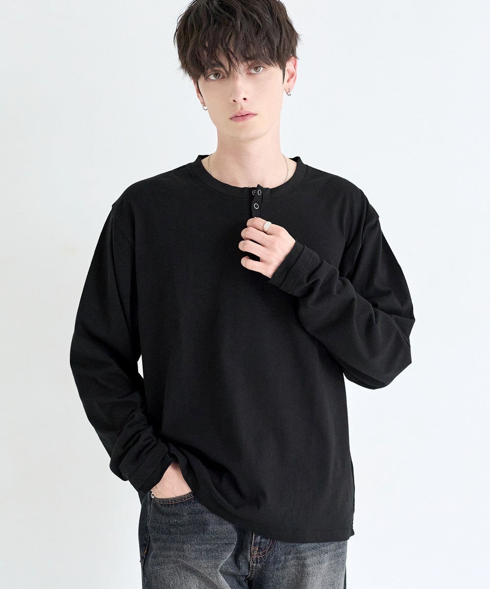 ヘンリーネックロングスリーブTシャツ カットソー ヴィンテージ加工
