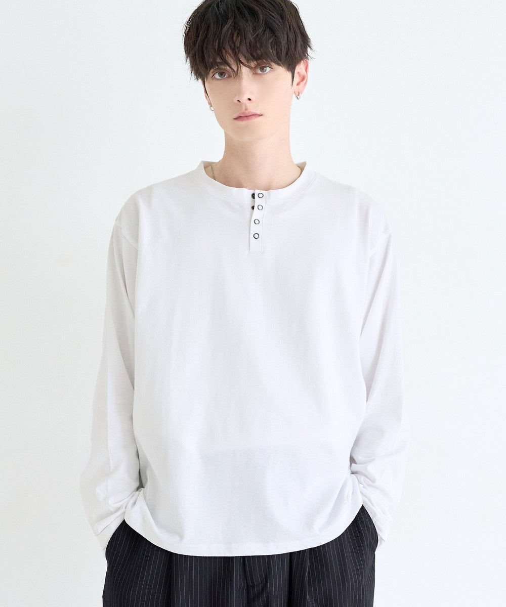 ヘンリーネックロングスリーブTシャツ カットソー ヴィンテージ加工
